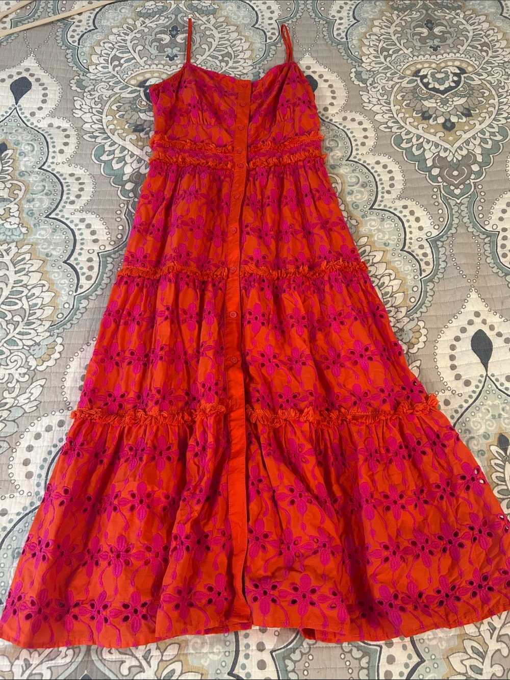 J. Crew Orange Sundress with Fuchsia Eyelet Trim